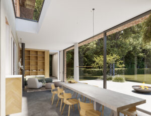 3D render of an extionsion to a classic Dutch villa