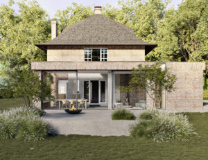 3D render of an extionsion to a classic Dutch villa