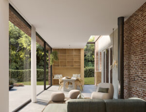 3D render of an extionsion to a classic Dutch villa