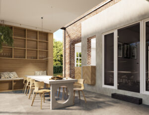 3D render of an extionsion to a classic Dutch villa